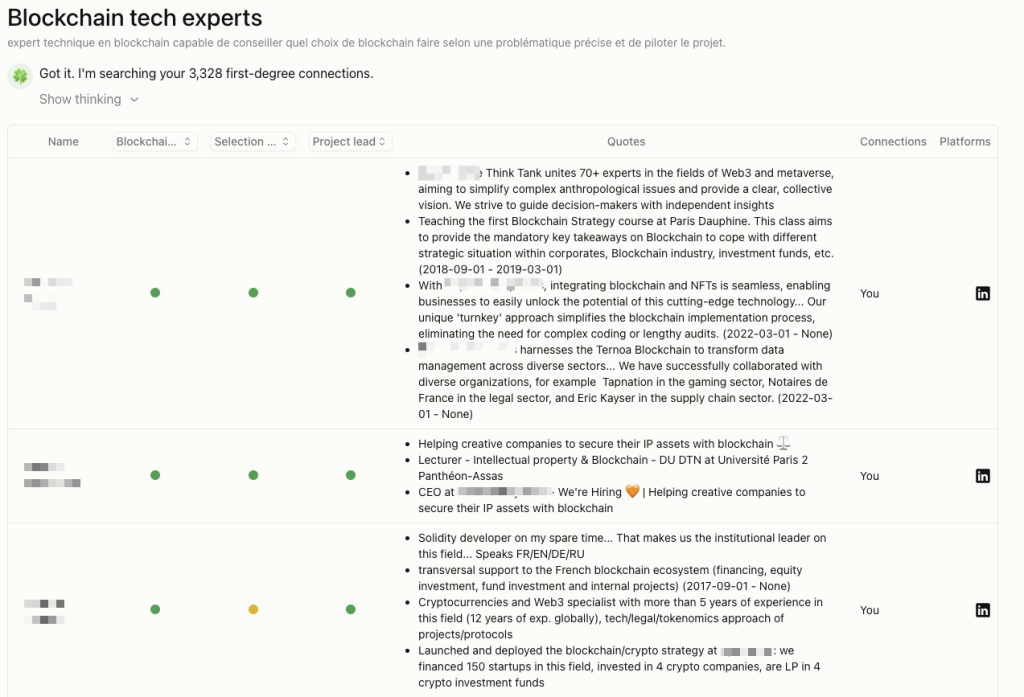 Outil Happenstance pour la recherche de compétences dans le réseau